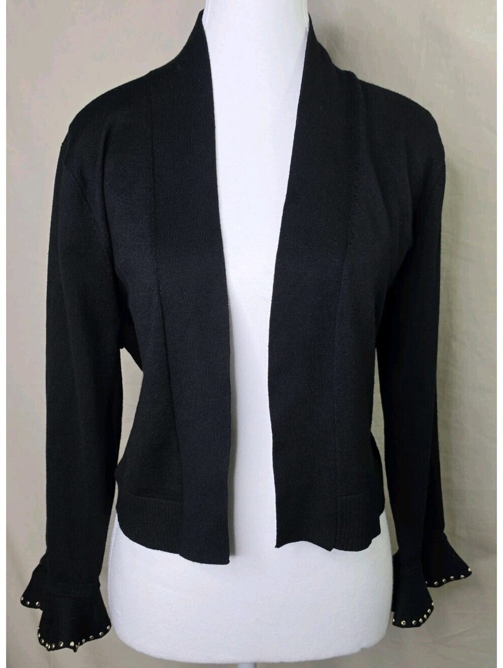 Calvin Klein Black Cardigan Studded Cuffs Size Large New